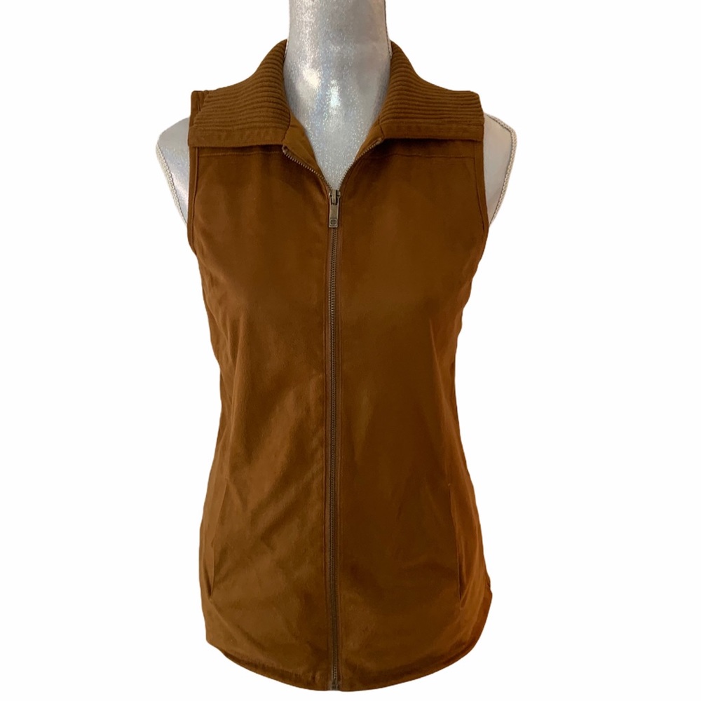 Liz Claiborne Brown Microfiber and Knit Zippered Vest